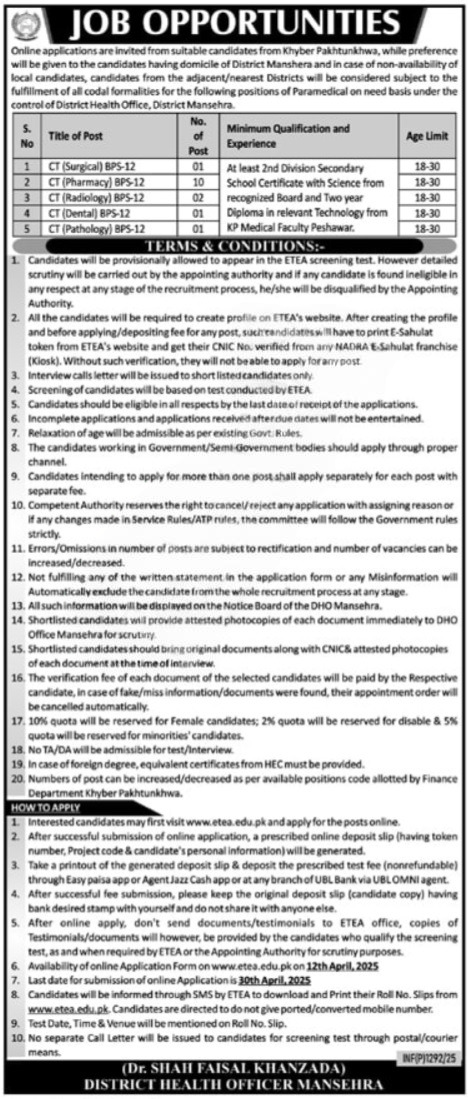 District Health Office Mansehra - Exciting Job Opportunities 2025