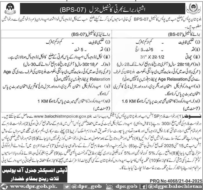 Balochistan Police Jobs – Latest Opportunities 2025