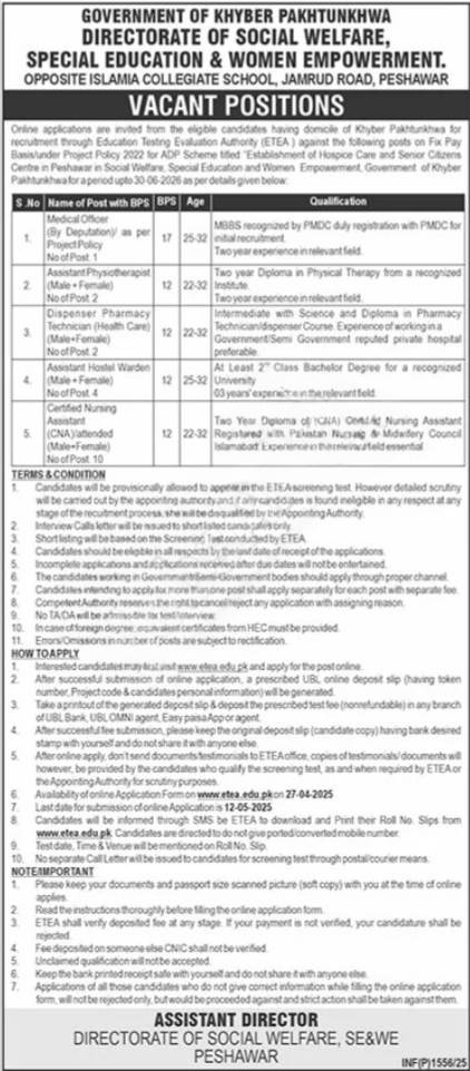 Khyber Pakhtunkhwa's Directorate of Social Welfare - Exciting Career Opportunities 2025 