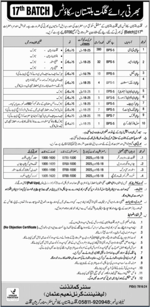 17th Batch Recruitment Drive in Gilgit Baltistan – Apply Now