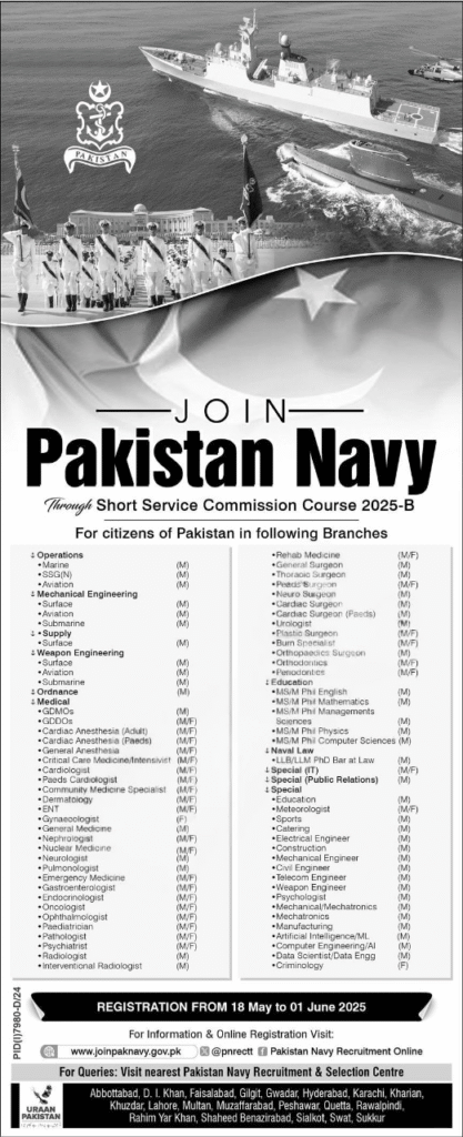 Join Pakistan Navy Through Short Service Commission Course 2025-B