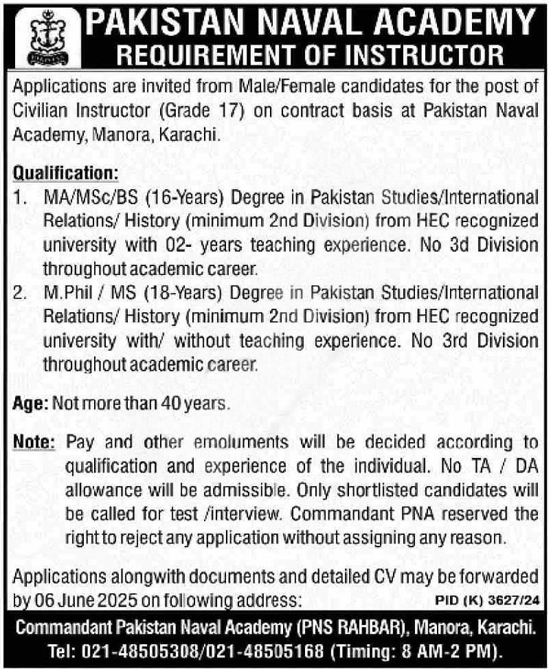 Pakistan Naval Academy Instructor Job Opportunity: A Comprehensive Guide