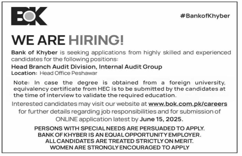 Bank of Khyber Job Advertisement 2025 - Latest Job Opportunities
